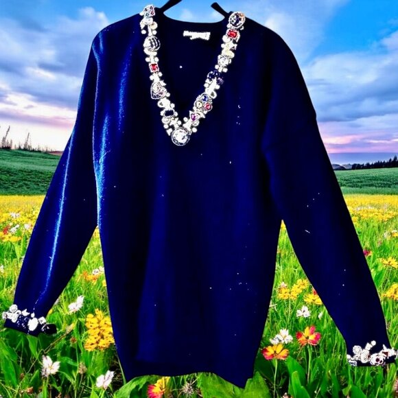 Jaxie's New York Vintage 80’s Embellished Black Sweater Womens Medium - Picture 14 of 14